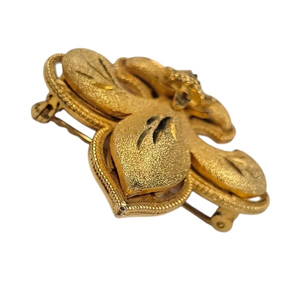 Vintage Signed CFW Gold Tone Fleur-De-Lis Brooch Pin Charles F Worth Statement - Picture 7 of 9